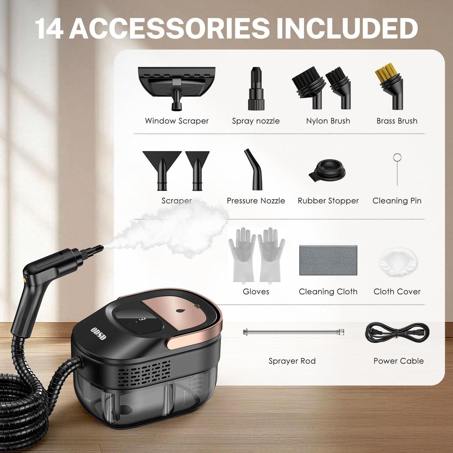 ODSD Steam Cleaner for Home & Car - 3-Level Adjustable