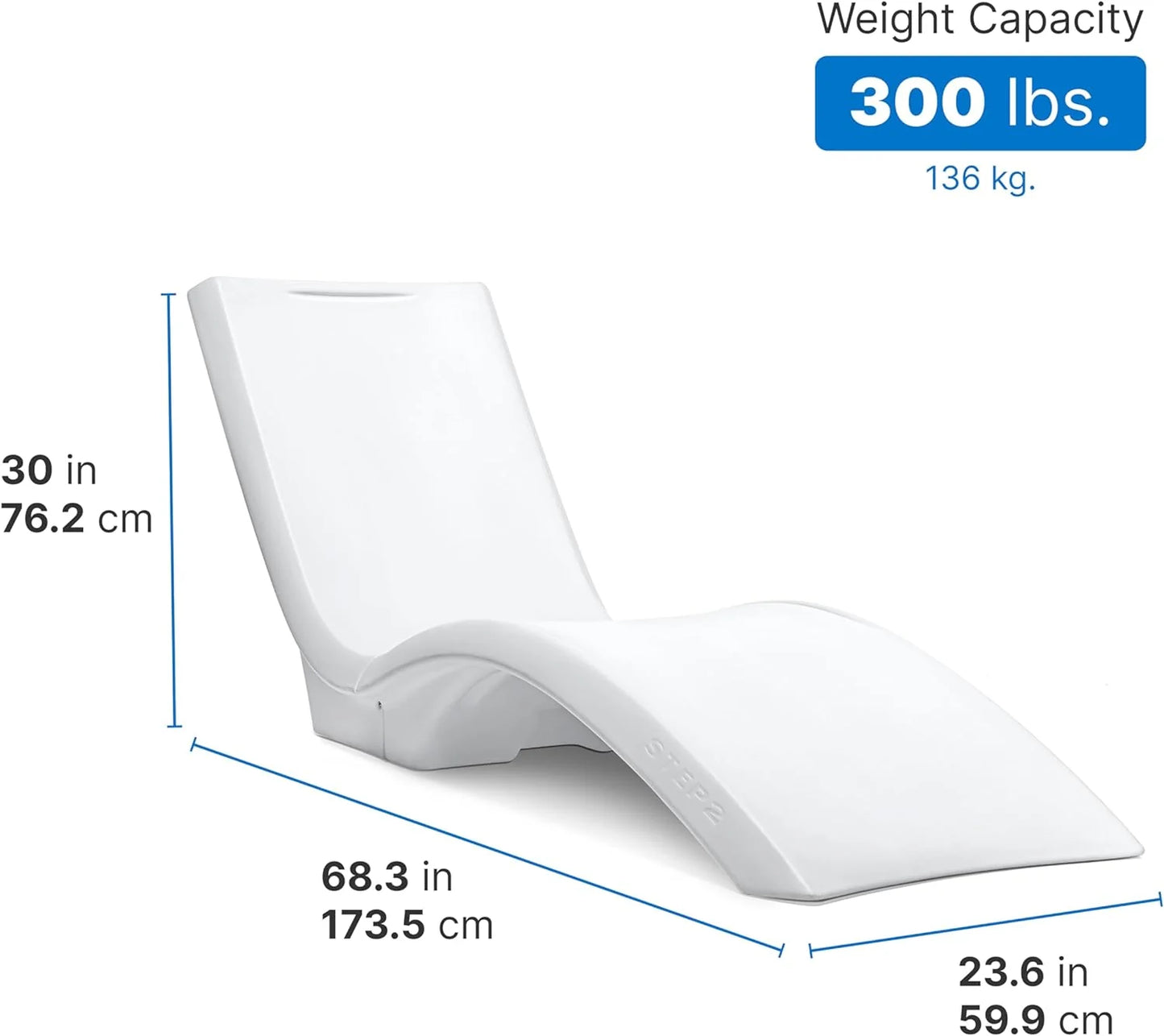 Pool Lounger, Fade-Resistant, Waterproof Patio Furniture, Pool Lounge Chair for Sun Shelf, Use in Pools with Shelves Up to 9-Inches Deep or Outside Pool Deck, Weighted, White
