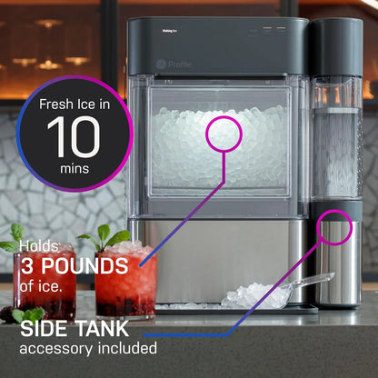 Countertop Nugget Ice Maker with Side Tank | Ice Machine with WiFi Connectivity | Smart Home Kitchen Essentials | Stainless Steel