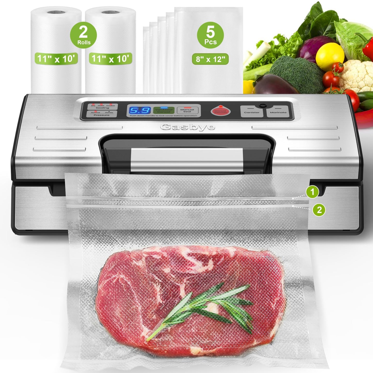 GASBYE 95kPa Vacuum Sealer Machine with Double Heat Seal