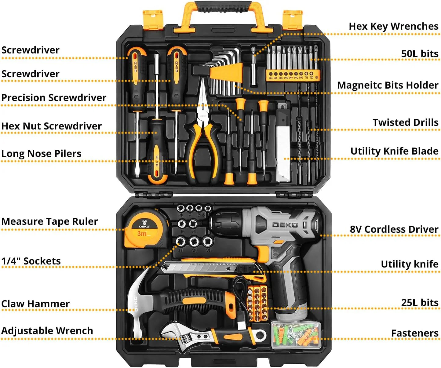 Tool SetTool Kit with 8V Cordless Drill,Tool Box with Drill,Hand Drill Set for Men & Women,Home Tool Kits for House Repair,Handyman,DIY 126 Piece