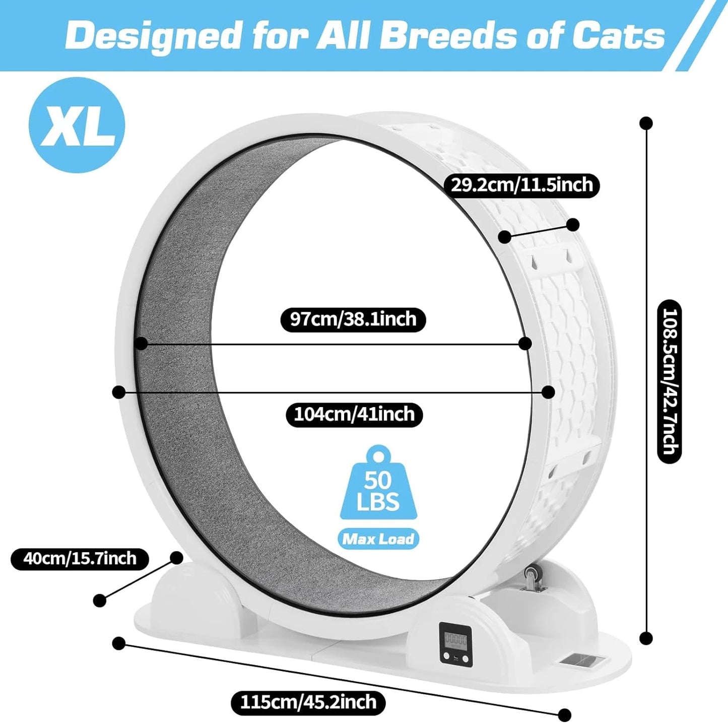 Cat Exercise Wheel with Pedometer, 10 Minutes Fast and Easy Installation, 41” Large Cat Treadmill Running Fitness Workout Wheels for Indoor Cats