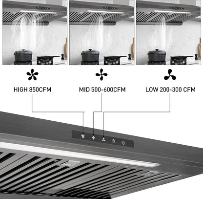 Powerful 30 Inch Under Cabinet Range Hood With Seamless Stainless Steel Body, Twin Turbo Motors, 3 Speed Touch Screen, Round Vent, Baffle Filters, LED Lights, Oil Collector