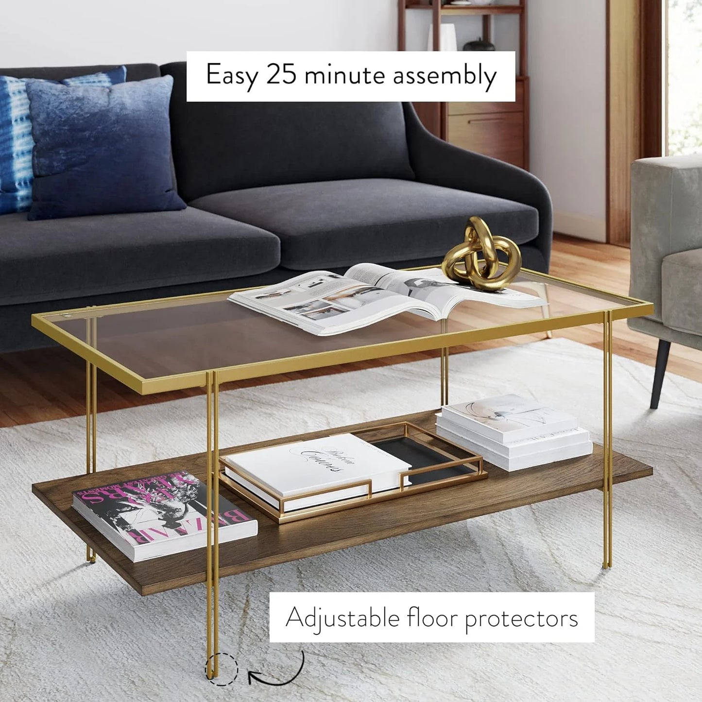 Nathan James Sonia Coffee Table with Storage Shelf, Light Wood/Rattan
