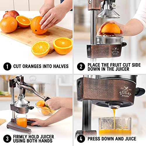 Zulay Kitchen Cast Iron Orange Juice Squeezer Heavy Duty, Easy to Clean, Professional Citrus Juicer Durable Stainless Steel Lemon Squeezer Sturdy Manual Citrus Press & Orange Squeezer (Copper): Home & Kitchen