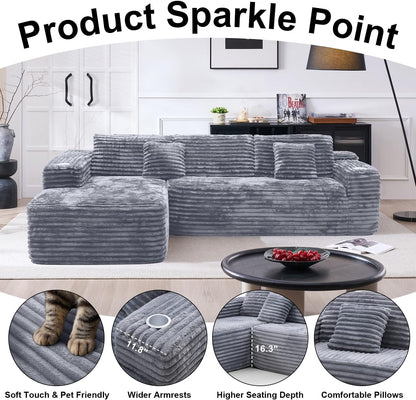 Cloud Sectional Couch with L-Shape Chaise, Modern Modular Sofa with Deep Seat, Built-in Cup Holder & Storage Pocket for Living Room Bedroom, No Assembly Required (Dark Gray, Left Sitting Chaise)