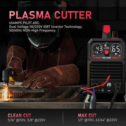 Plasma Cutting Machine 65Amp Non-High Frequency Non-Touch Arc Digital Screen Display DC Inverter 110/220V Dual Voltage Blowback Plasma Cutting Machine CUT-65DS