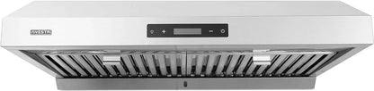 Powerful 30 Inch Under Cabinet Range Hood With Seamless Stainless Steel Body, Twin Turbo Motors, 3 Speed Touch Screen, Round Vent, Baffle Filters, LED Lights, Oil Collector