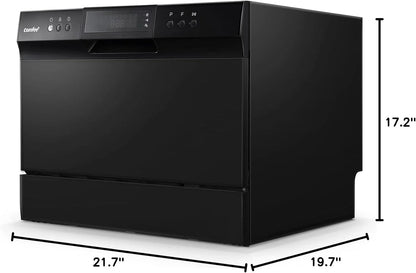 Countertop Dishwasher, Energy Star Portable Dishwasher, 6 Place Settings & 8 Washing Programs, Speed, Baby-Care, ECO& Glass, Dish Washer for Dorm, RV& Apartment, Black