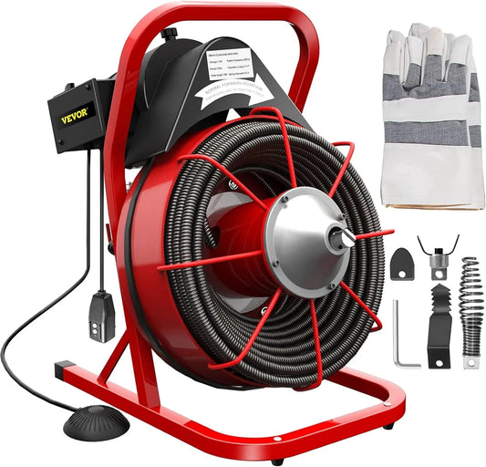 Electric Drain Cleaner Machine by Brand, 75 Ft x 3/8 Inch, Fits 1-4 Inch Pipes, Portable with 4 Cutters, Powerful Plumbing Tool for Clogs