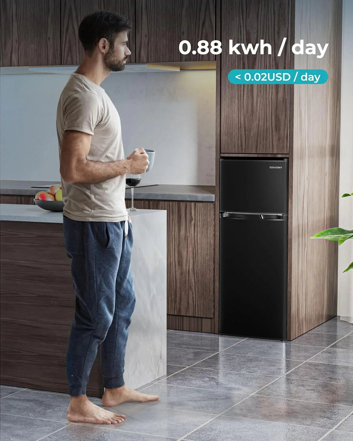 EUHOMY 3.2 Cu.Ft Mini Fridge with Freezer 2-Door Compact Refrigerator for Bedroom, Dorm, Office or Apartment, Silver