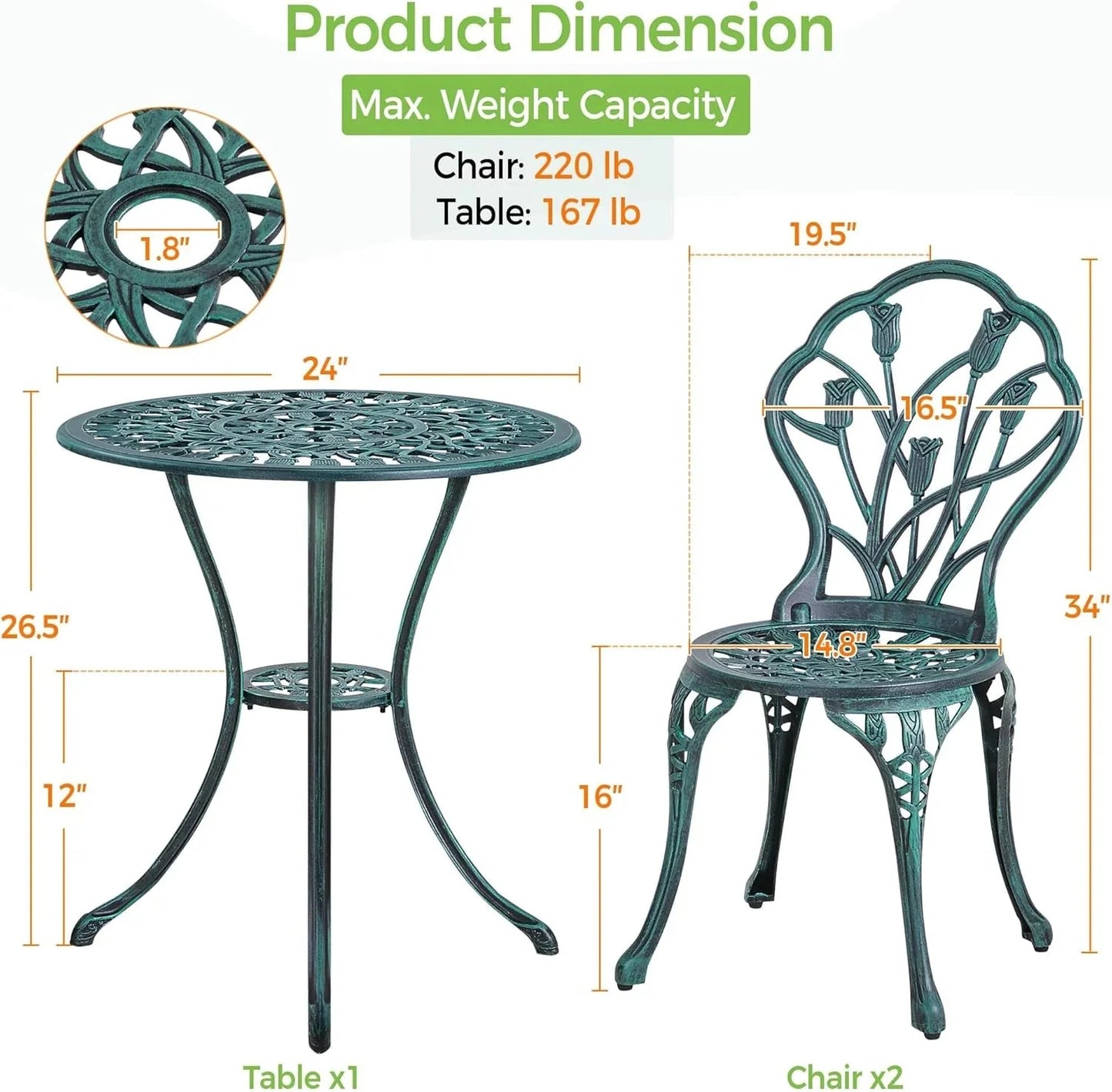 Patio Bistro Sets 3 Piece Cast Aluminum Bistro Table