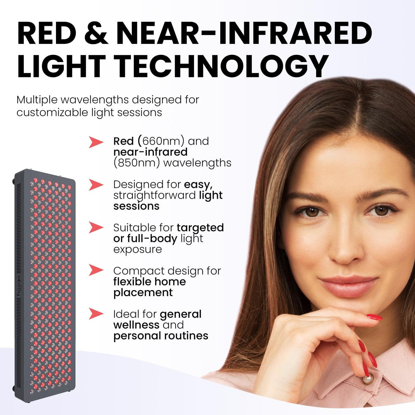 HOOGA Red Light Therapy Panel – 660nm & 850nm LED Lamp