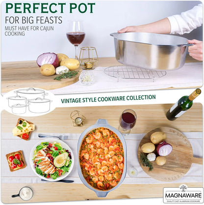 Cast Aluminum Dutch Oven - 8 Quart - Oval Dutch Oven Pot with Lid for Families and Parties - Lightweight Cajun Cookware with Ideal Heat Distribution - Oval Roaster Pan with Lid (13 Inch)