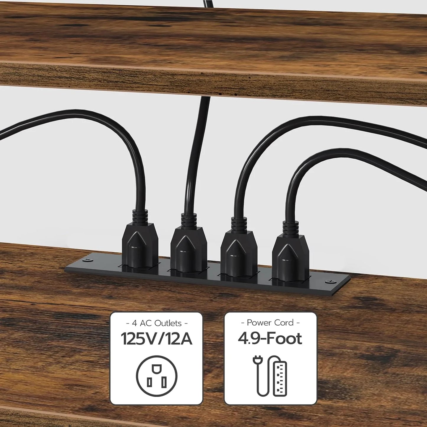 TV Stand with Power Outlets to 75 Inches, TV Console Table with Open Storage Shelves Cabinet, Industrial Media Entertainment Center for Living Room Bedroom, Rustic Brown and Black BF60DS01