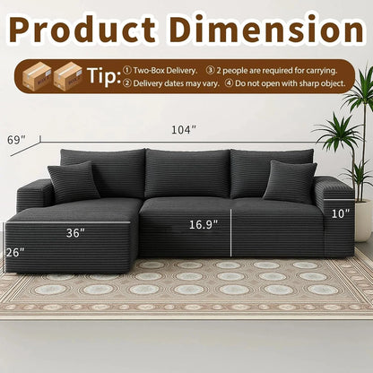 Cloud Sectional Couch with L-Shape Chaise Modern Modular Sofa with Deep Seat Modern Comfy Furniture Bedroom Lounge Dorm Office Apartment Home (Black, Left Facing Chaise)