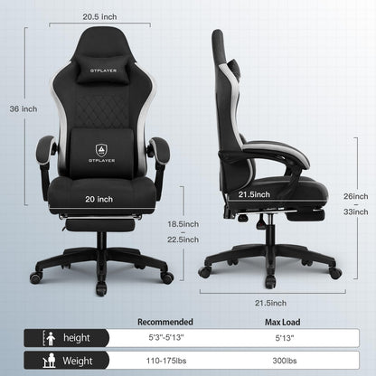 GTPLAYER Gaming Chair with Lumbar Support and Footrest