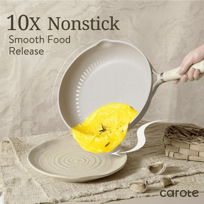 Carote 21-Piece Nonstick Cookware Set, Eco-Friendly Granite, Induction Compatible, Beige