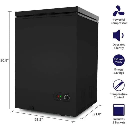 Northair 3.5 Cu Ft Chest Freezer, Black – Quiet Compressor, 2 Removable Baskets, 7 Temp Settings