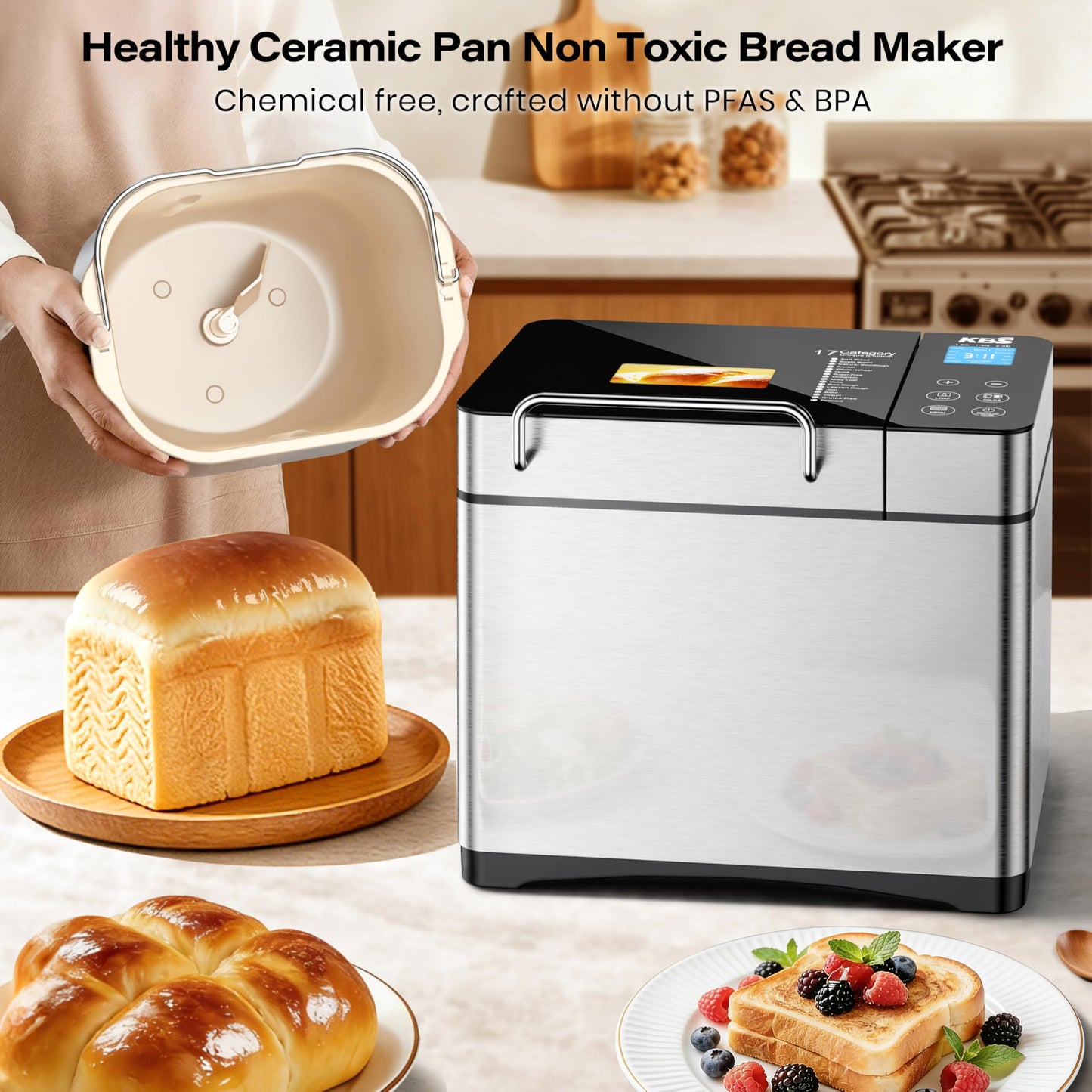 KBS Pro 710W Bread Maker - 17-in-1 Smart Bread Machine