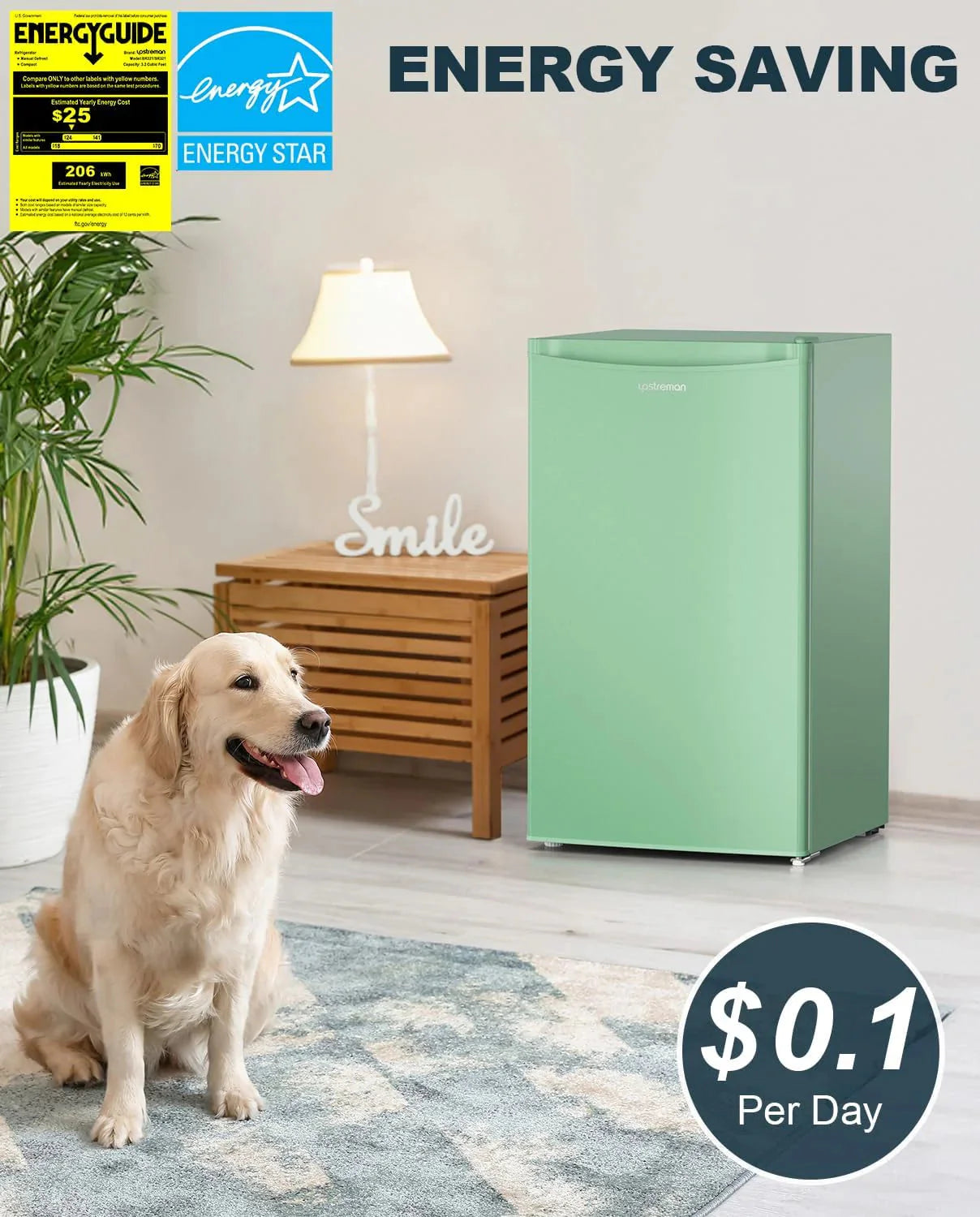 Upstreman 3.2 Cu.Ft Mini Fridge with Freezer Single Door Compact Refrigerator for Dorm, Bedroom, or Office Adjustable Thermostat, Black (BR321)