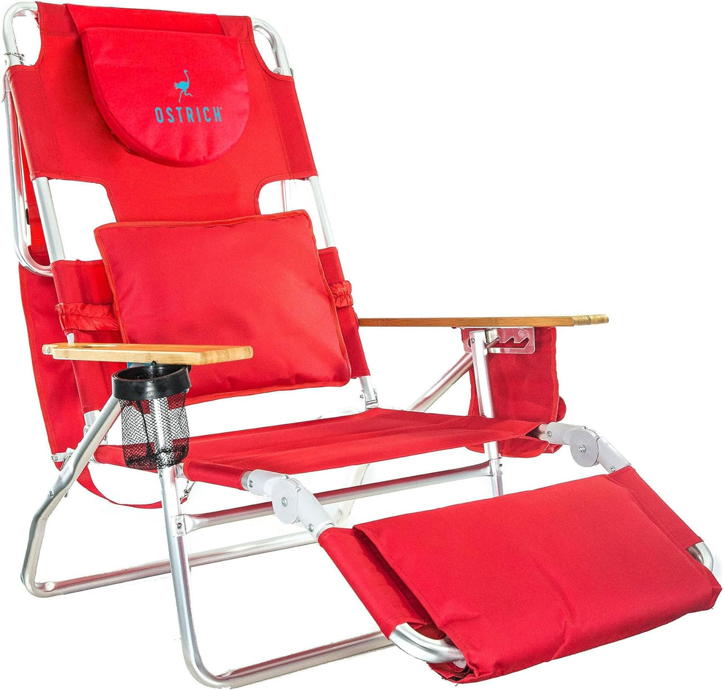 Deluxe 3 in 1 Beach Chair with Face Opening - Portable, Reclining Lounger for Tanning - Face Hole for Reading on Stomach - Padded Footrest, Removable Pillow - Aluminum
