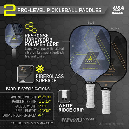 Essentials Pickleball Paddles with Reinforced Fiberglass Surface and Honeycomb Polypropylene Core