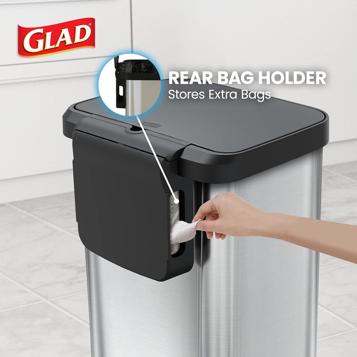 GLAD Stainless Steel 20 Gallon Step Trash Can with Odor Guard
