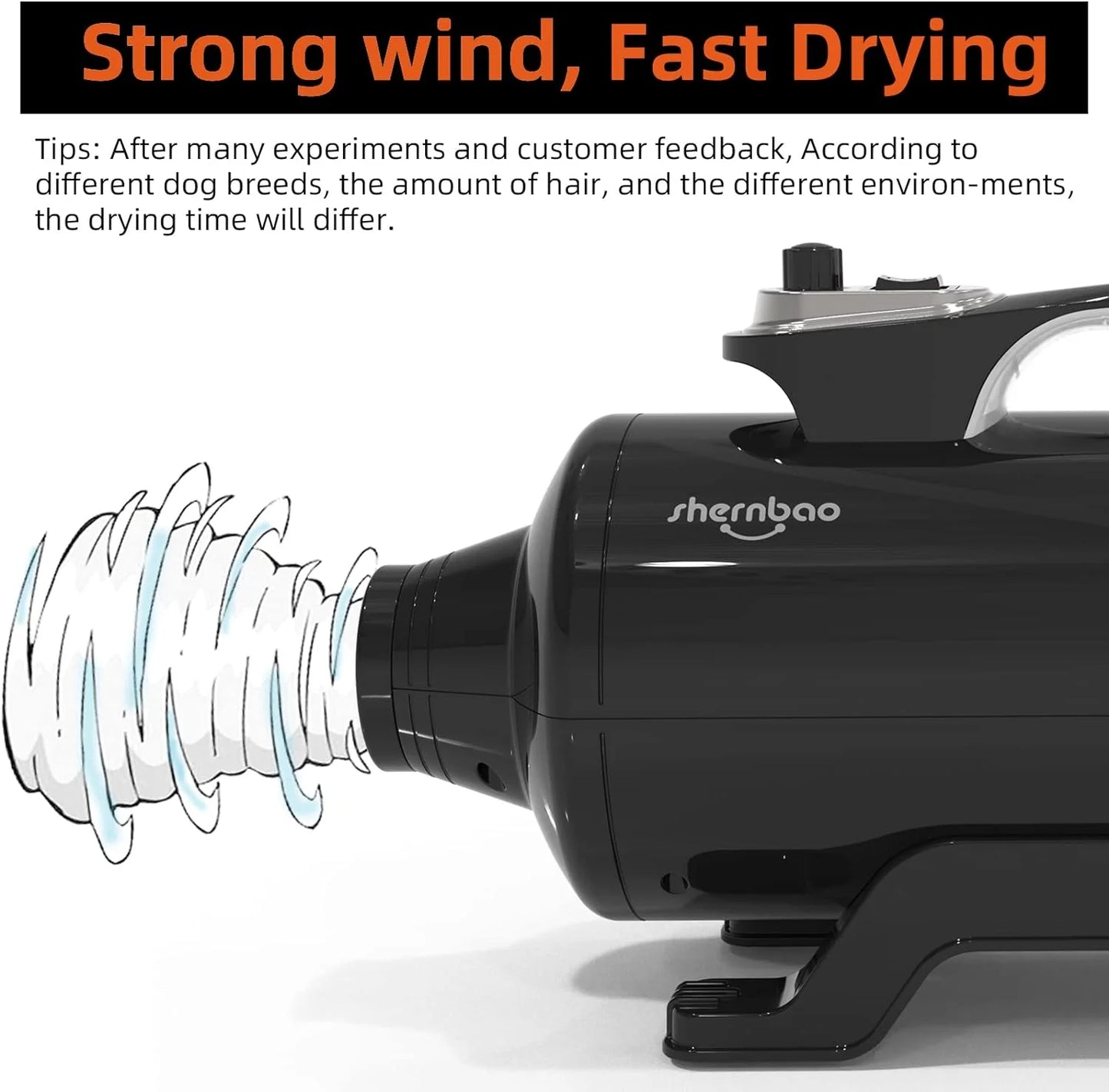 Dog Dryer High Velocity Professional Dog Pet Grooming Hair Drying Force Dryer Blower 6.0HP (DHD-2400T) (6.0HP, Jet Black)