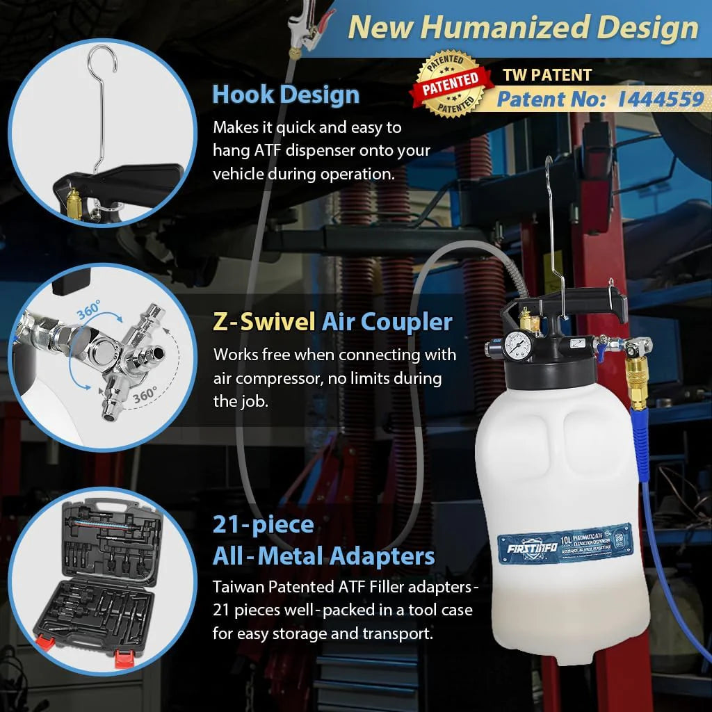 Patented 10L Automatic Transmission Fluid Pump ATF Refill System Dispenser Extractor with 21 Pcs ATF Filler Adapters&Refilling Funnel + Drainer and Refill Kit