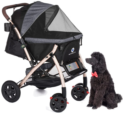 Pet Rover Premium Heavy Duty DogCat Stroller Travel Carriage CompartmentZipperless EntryPump-Free Rubber Tires Small, Medium, Large Pets (Black 2nd-Gen.), X-Large (Pack of 1)