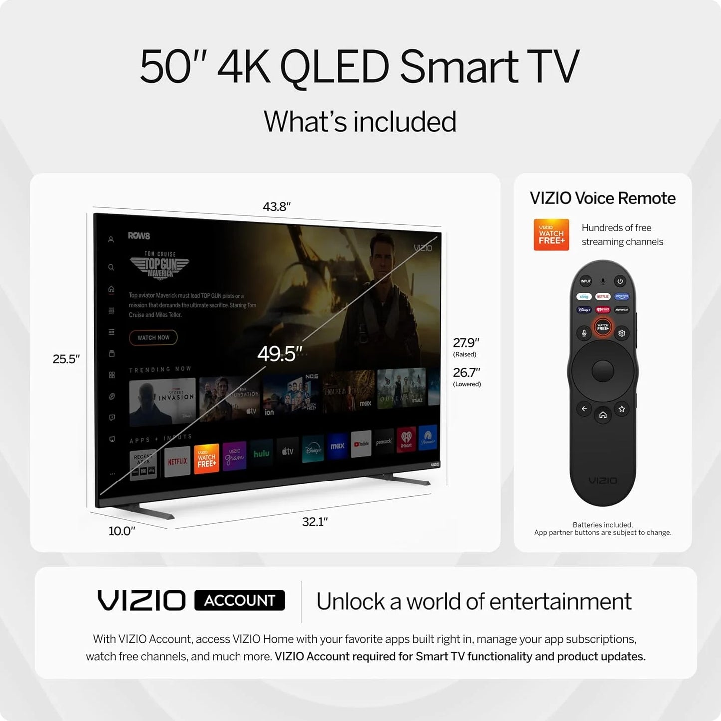 VIZIO 50" Quantum Pro 4K QLED Smart TV, HDR10+, 120Hz, 2023