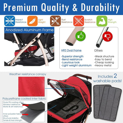 Pet Rover Premium Heavy Duty DogCat Stroller Travel Carriage CompartmentZipperless EntryPump-Free Rubber Tires Small, Medium, Large Pets (Black 2nd-Gen.), X-Large (Pack of 1)