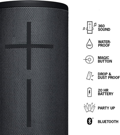 Portable Wireless Bluetooth Speaker, Heavy Bass, 360° Sound, IP67 Waterproof, 17 Hour Battery - Carbon Black