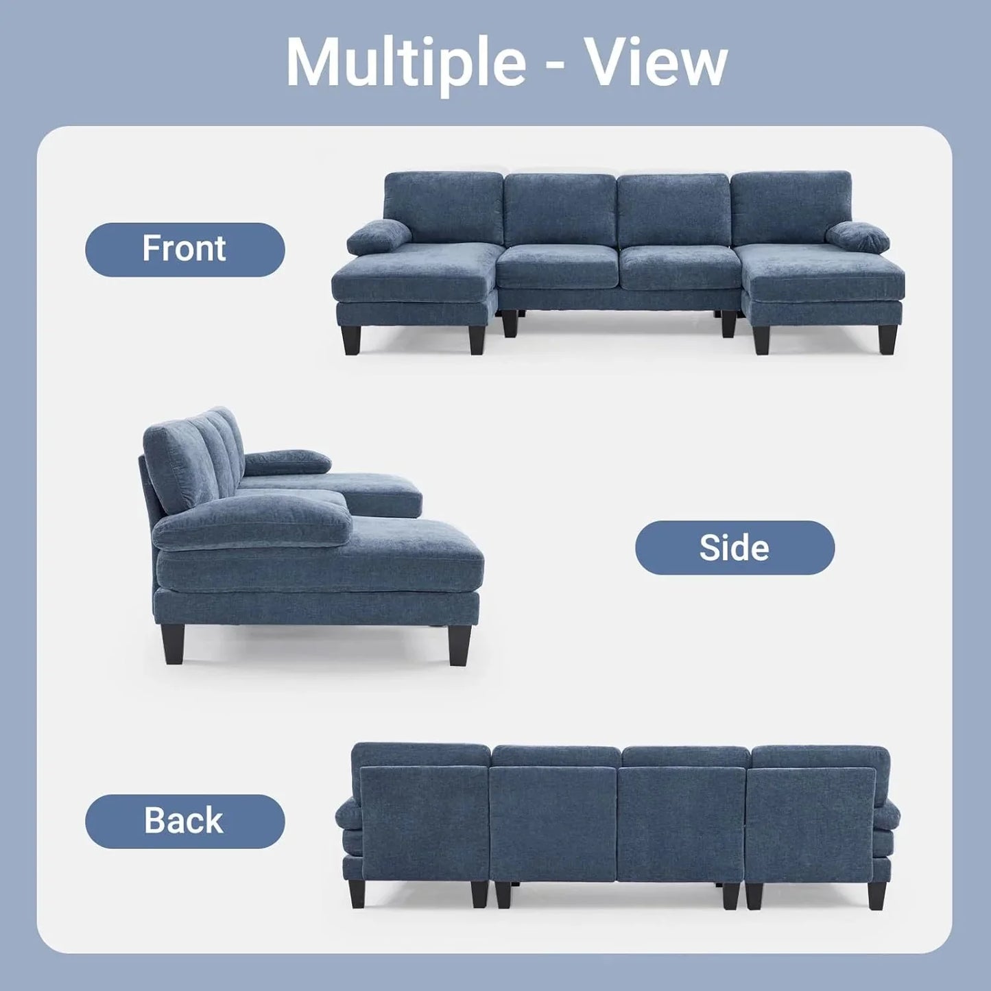 VINGLI 110" Sectional Couches for Living Room,U Shaped Couch with Double Chaise, 4-Seat Sofa Set with Chenille Fabric for Home Furniture,Beige