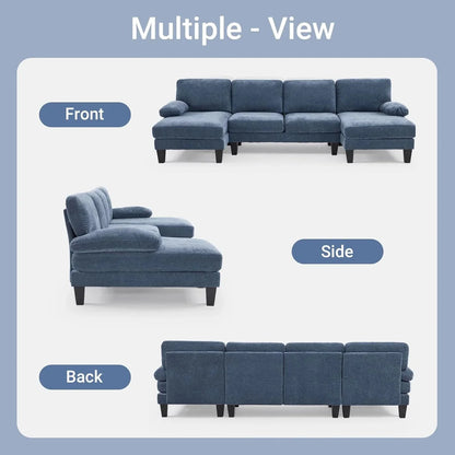 VINGLI 110" Sectional Couches for Living Room,U Shaped Couch with Double Chaise, 4-Seat Sofa Set with Chenille Fabric for Home Furniture,Beige