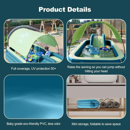 Ergocar Inflatable Swimming Pool with Water Slide, Inflatable Slide Water Pool with Awning, Inflatable Mega Bouncy Castle Water Park, Swim Centre Pools for Backyard, Garden, Summer Water Party