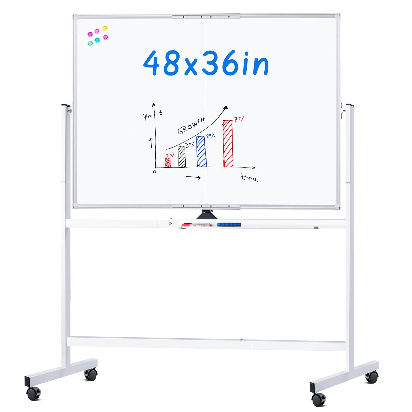 MAXTEK Rolling Whiteboard 48x36 Double-Sided Magnetic Board