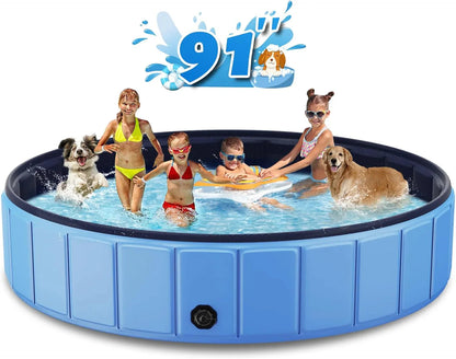 Foldable Dog Swimming Pool, 120"x20" Oversize Collapsable Hard Plastic Potable Bathing Tub for Pet Dog Kiddie Pool Indoor and Outdoor Leakproof PVC Play Pool for Large Dogs Pets Puppy Kids Blue