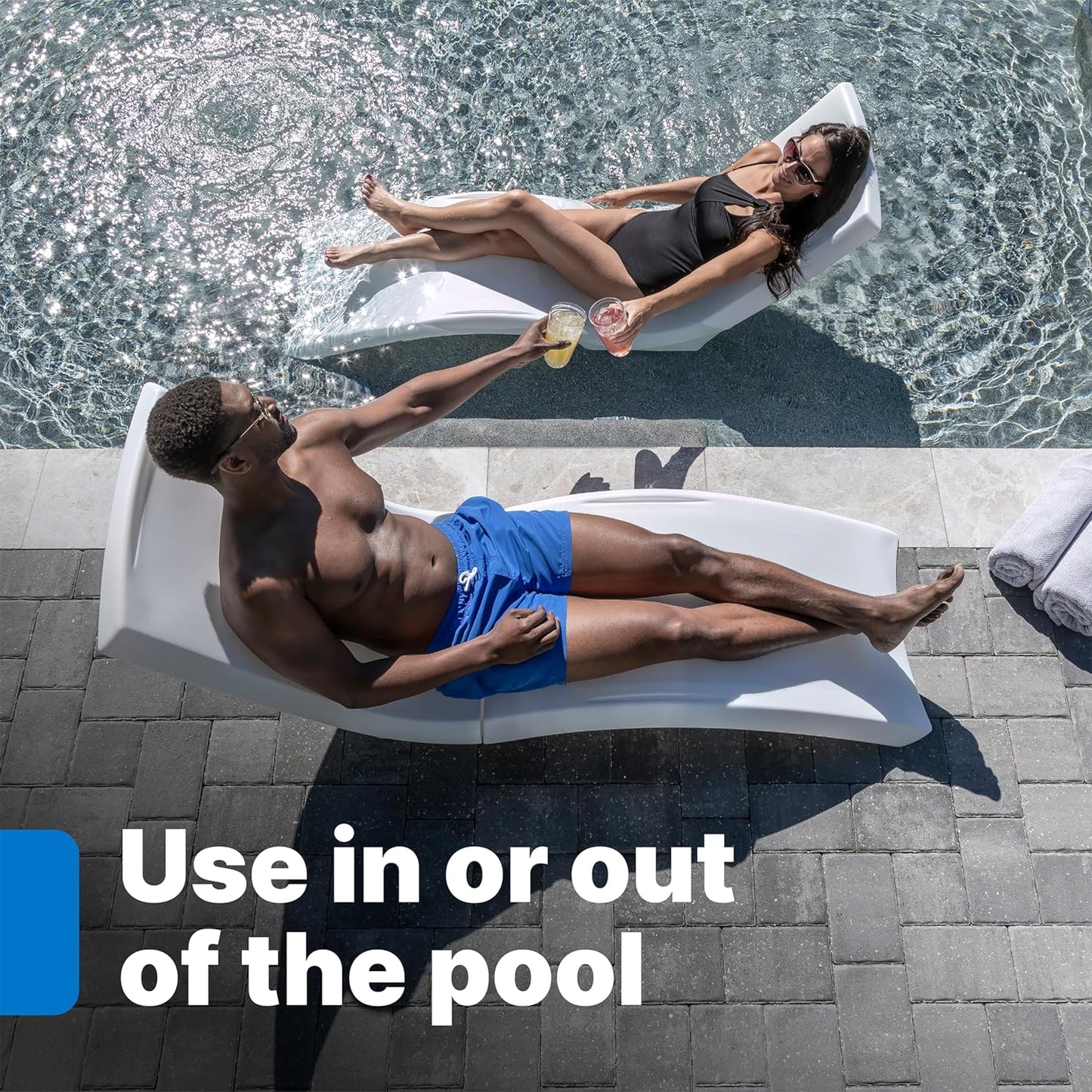 Pool Lounger, Fade-Resistant, Waterproof Patio Furniture, Pool Lounge Chair for Sun Shelf, Use in Pools with Shelves Up to 9-Inches Deep or Outside Pool Deck, Weighted, White