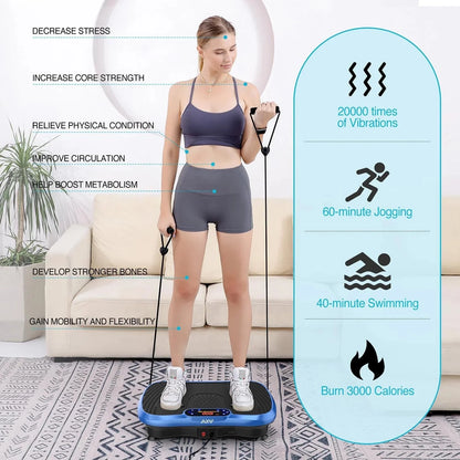 Vibration Plate Fitness Platform Exercise Machine Vibrating Lymphatic Drainage Shaking Full Body Shaker Workout Vibrate Stand Shake Board Sport Gym for Weight Loss Fat Burner for Women Men