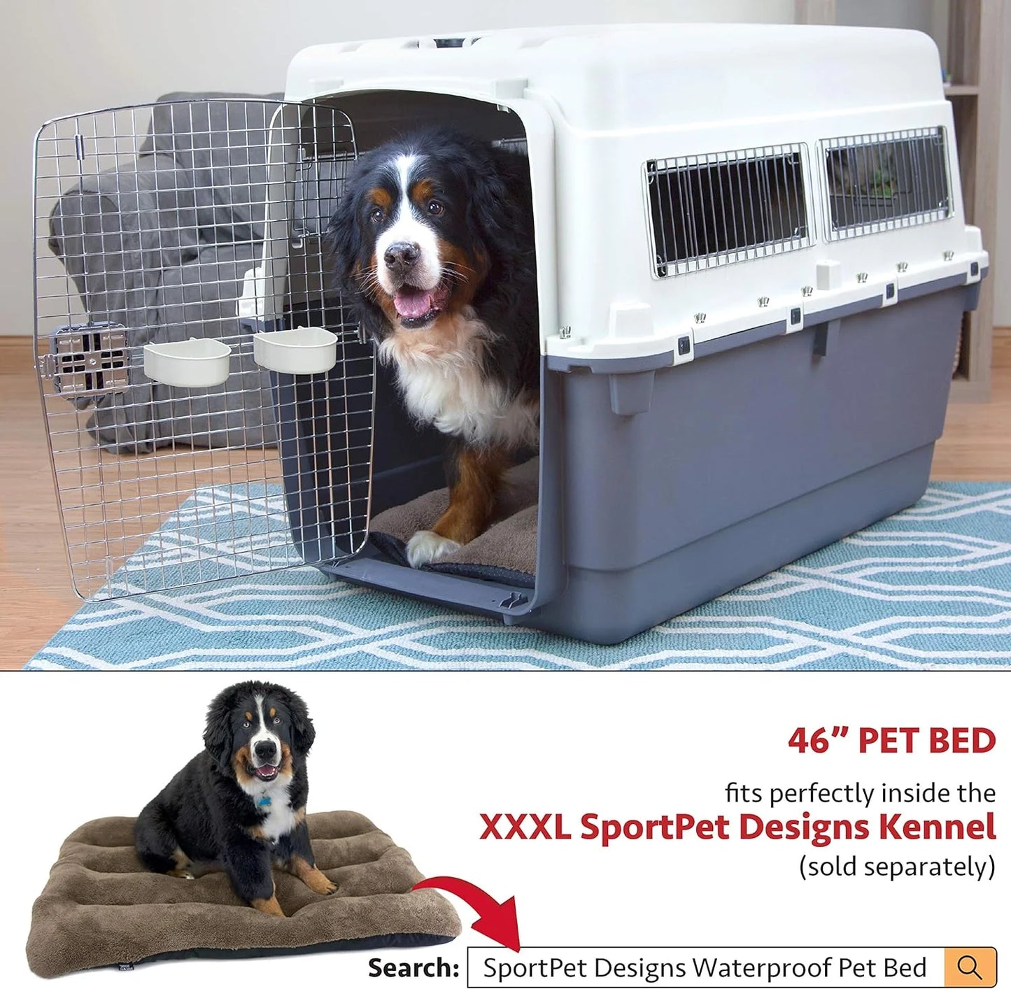 Designs Plastic Kennels Rolling Plastic Airline Approved Wire Door Travel Dog Crate, XXX-Large, Gray