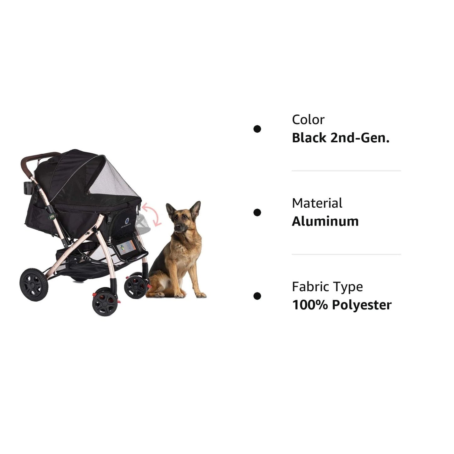 Pet Rover Premium Heavy Duty DogCat Stroller Travel Carriage CompartmentZipperless EntryPump-Free Rubber Tires Small, Medium, Large Pets (Black 2nd-Gen.), X-Large (Pack of 1)