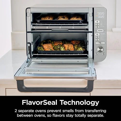 Ninja Countertop Oven Double Stack XL & Air Fryer with Pro Cook System, 12 in 1, Flexdoor, FlavorSeal, SMART FINISH with DualZone Technology, Air Fryer, Bake, Broil, Reheat, Stainless Steel, DCT651