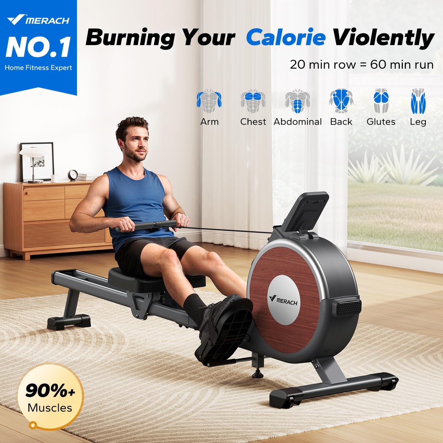MERACH Magnetic Rowing Machine - 16 Levels, Quiet Resistance