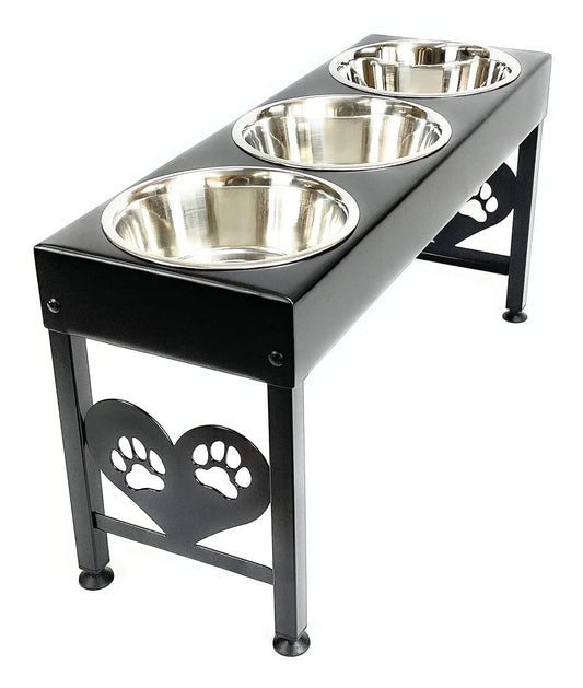 Pet Feeding Station Triple 3-Quart Metal Dog Bowl 16" Tall