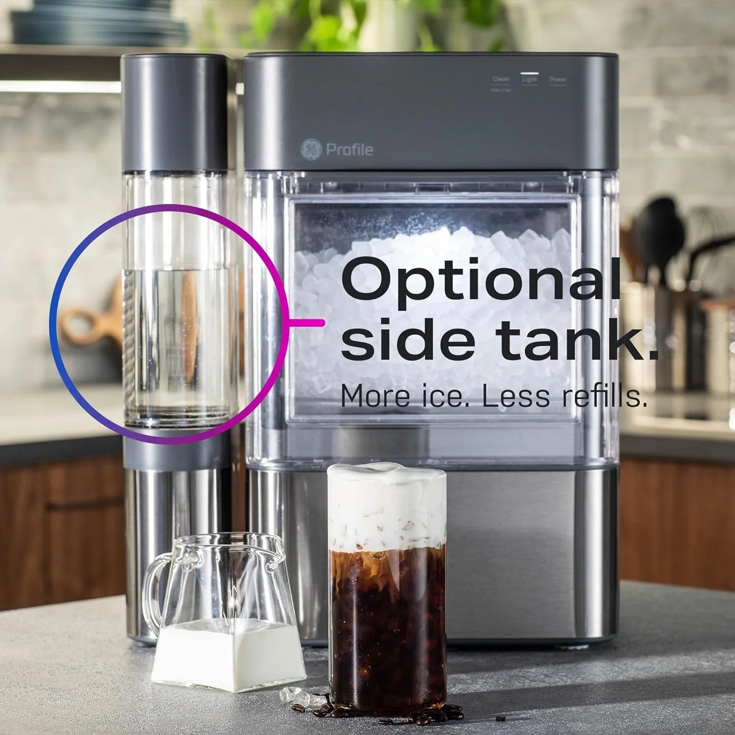 Countertop Nugget Ice Maker with Side Tank | Ice Machine with WiFi Connectivity | Smart Home Kitchen Essentials | Stainless Steel