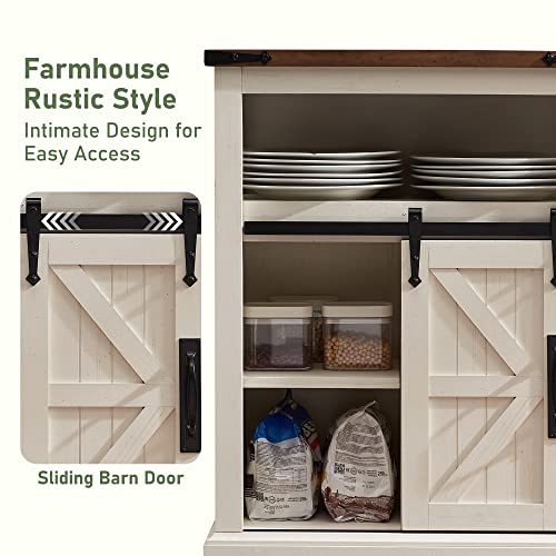 OKD Bathroom Floor Cabinet, Farmhouse Storage Cabinet with Sliding Barn Door & Storage Drawers
