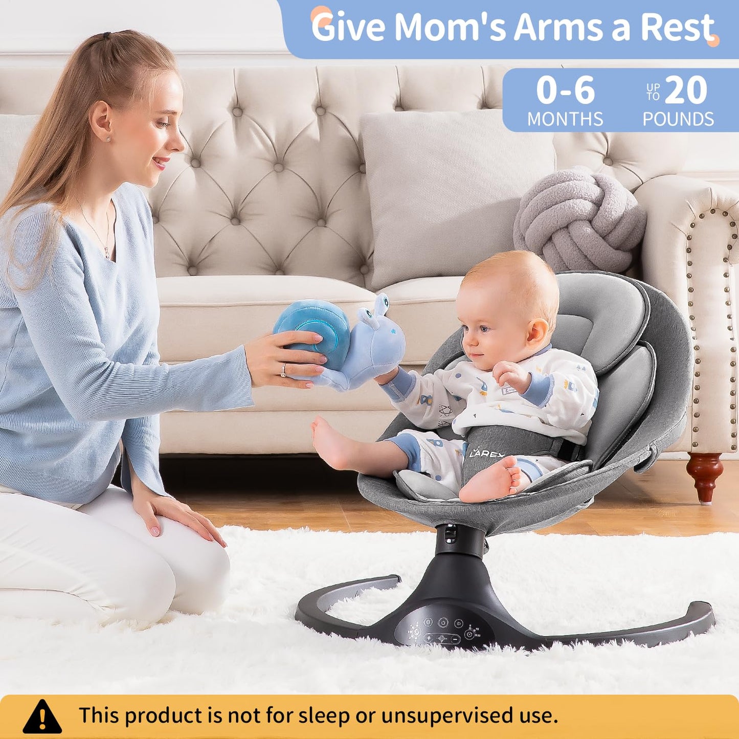 LAREX Baby Swing Electric Toddler Rocker with Remote