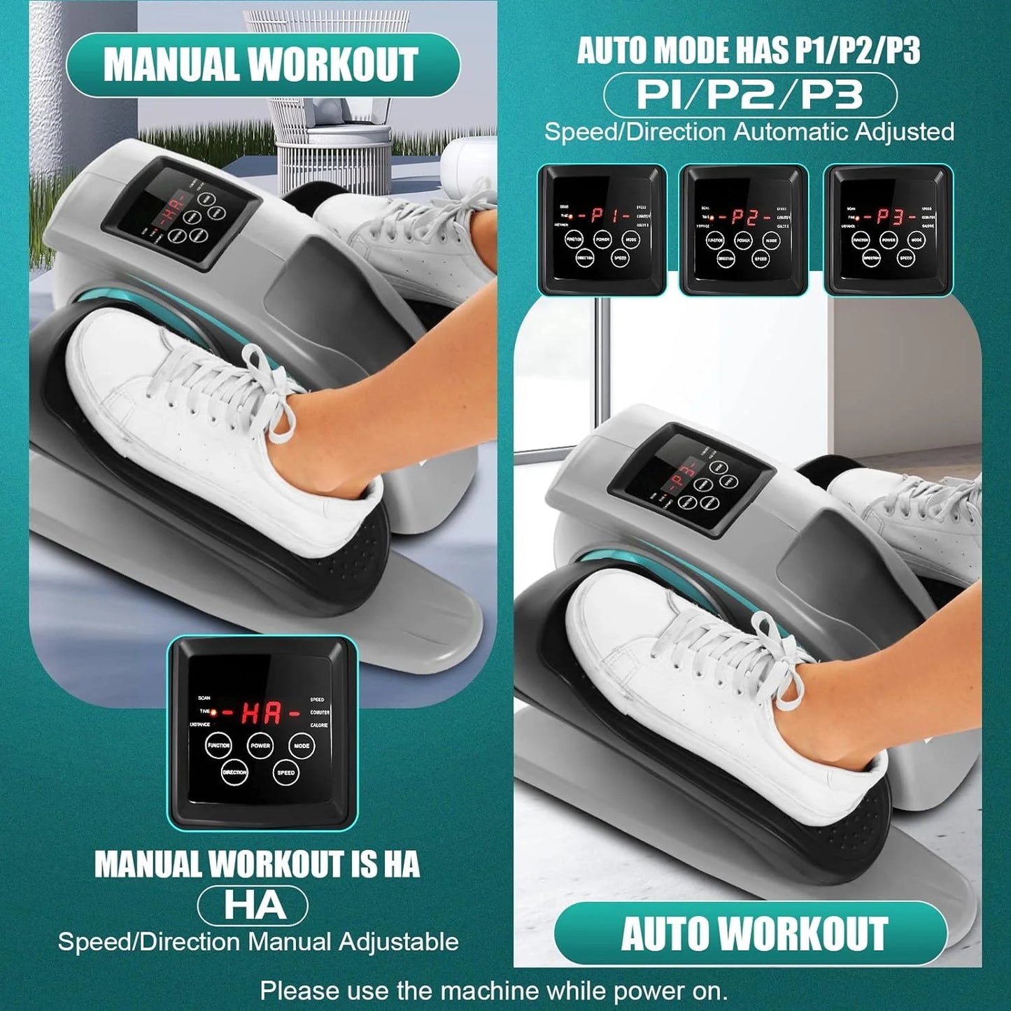 Under Desk Elliptical, Electric Ellipse Leg Exerciser While Sitting for Seniors Adults, Quiet Portable Motorized Seated Foot Pedal Exerciser with Remote Control for Home Office Use